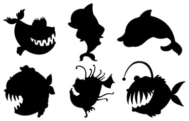 Sticker - Six silhouettes of fishes with big fangs