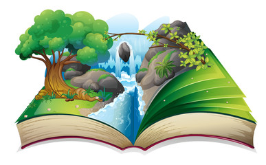 Wall Mural - A book with an image of a forest