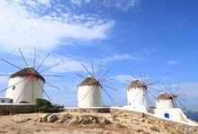 Windmills Of Mykonos Island In Greece