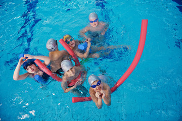 Poster - happy children group  at swimming pool