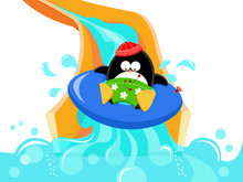 Penguin Enjoying Water Slide
