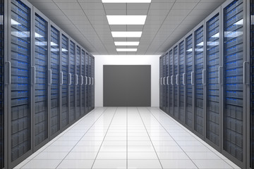 Fototapete - Empty hallway of tower servers