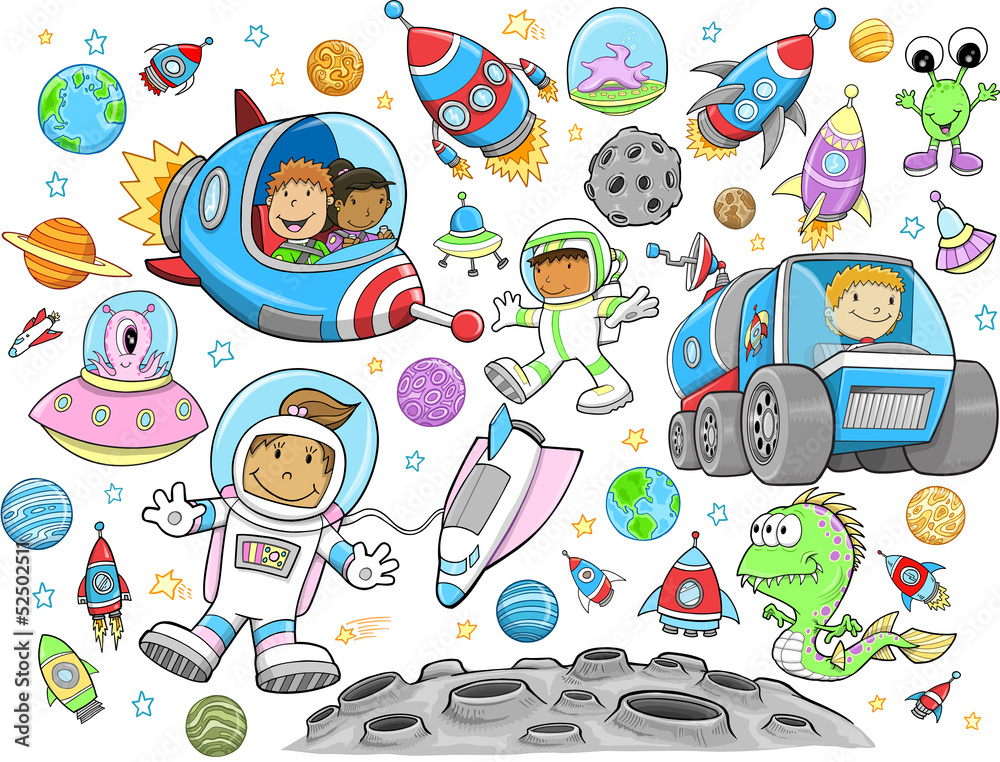 Poster Cute Outer Space Vector Illustration Design Set Nikkel Art