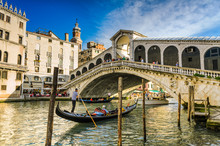 Gondola At The Rialto Bridge In Venice, Italy