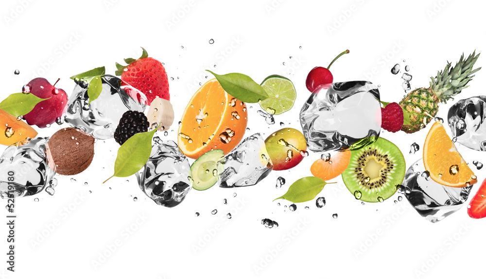 Ice fruit on white background - obrazy, fototapety, plakaty 