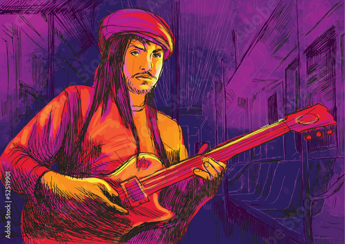 Naklejka - mata magnetyczna na lodówkę guitar player (drawing converted into vector)