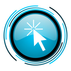 Fototapete - click here blue circle glossy icon