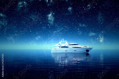 Foto-Vorhang - Yacht on the sea at night. (von Dabarti)