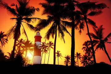 Wall Mural - Lighthouse at sunset