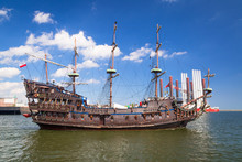 Pirate Galleon Ship On The Water Of Baltic Sea In Gdynia, Poland