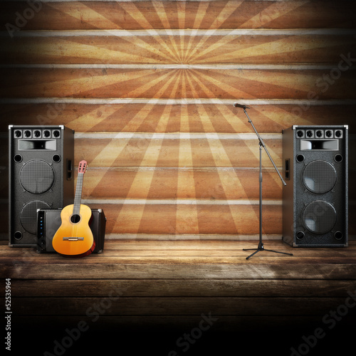 Fototapeta na wymiar Country music stage or singing background, room for text