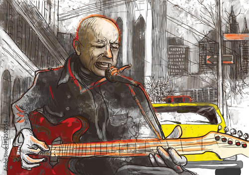 Naklejka na szafę guitar player (hand drawing converted into vector)