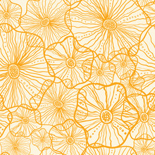 Vector Yellow Floral Shapes Seamless Pattern Background With