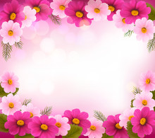 Holiday Frame With Colorful Flowers. Vector