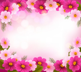 Poster - Holiday frame with colorful flowers. Vector