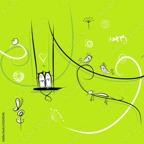 Obraz w ramie Funny birds and cats for your design