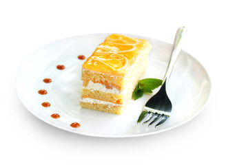 Wall Mural - A piece of fruit cake with curd cream