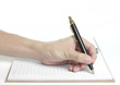 © kornnphoto - Recycle notebook with beautiful hand holding pen for writing
