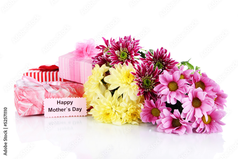 Bouquet of beautiful chrysanthemums isolated on white