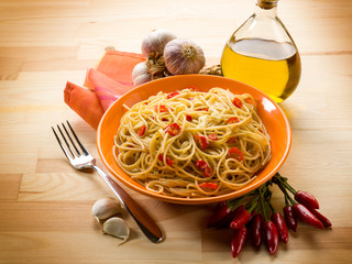 Canvas Print - spaghetti with garlic oil and hot chili pepper