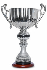 Silver trophy isolated on white clipping path.