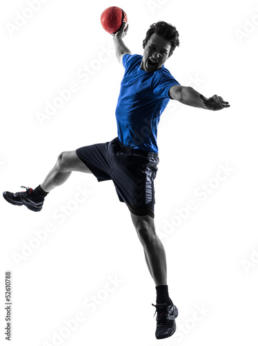 Fototeppich - young man exercising handball player silhouette (von snaptitude)
