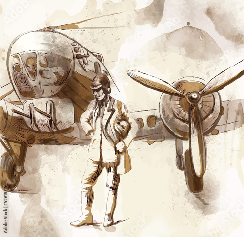 Nowoczesny obraz na płótnie World between 1905-1949 - Pilot (drawing into vector)