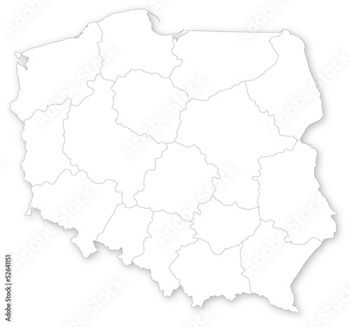 Fototapeta na szkło Prosta mapa Polski z województwami
