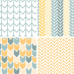 Vector set of four gray and yellow chevron patterns and