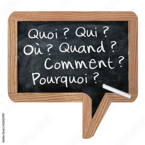 Foto Ardoise Quoi, qui, où, quand, comment, pourquoi ?