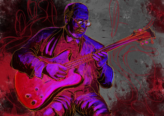 Canvas Print - guitar player (full sized hand drawing - original)