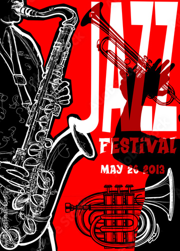 Naklejka - mata magnetyczna na lodówkę Jazz poster with saxophonist