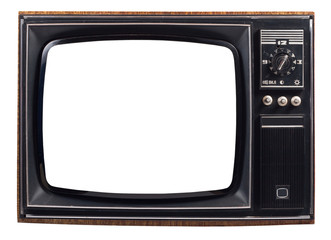 the old tv on the isolated white background