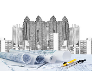 blue print and architect working