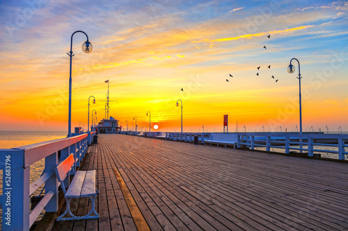 Obraz w ramie Sunrise at the Molo in Sopot, Poland.