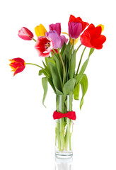 Beautiful tulips in bouquet isolated on white