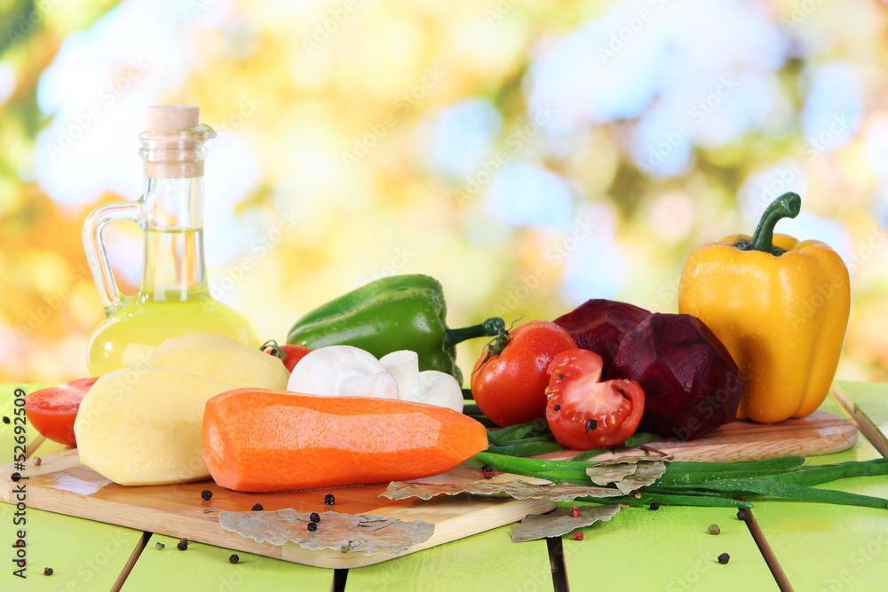 Composition of vegetables on bright background