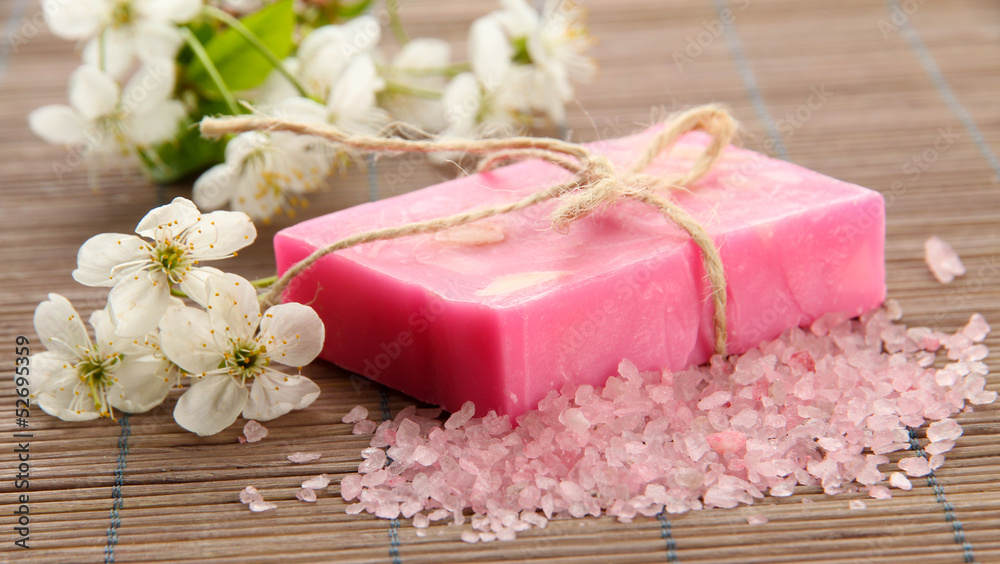 Natural handmade soap on bamboo mat