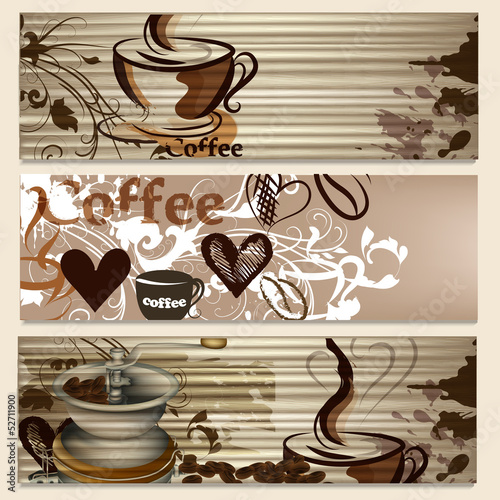 Naklejka dekoracyjna Coffee brochures with cups and grains for design