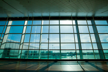 Wall Mural - glass wall in the airport, abstract business interior