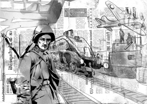 Obrazy wieloczęściowe Świat 1905-1949 - żołnierz z karabinem maszynowym