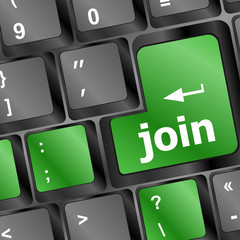 Poster - online communities concept, with join on computer keyboard