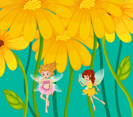 Poster - Two fairies under the flowers