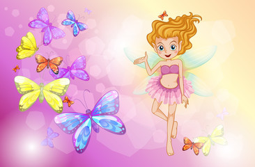 Poster - A fairy with the colorful butterflies