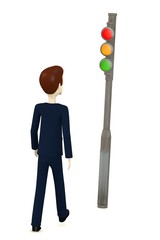 Sticker - 3d render of cartoon character with traffic light