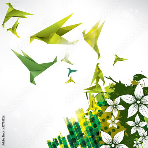 origami-papierowy-ptak-na-abstrakcjonistycznym-tle