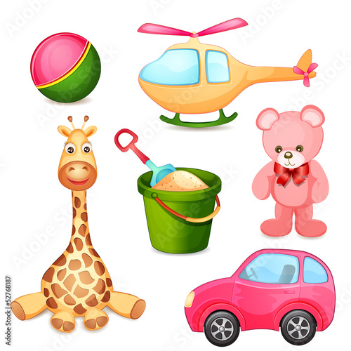 Obraz w ramie Illustration of various toys on a white background