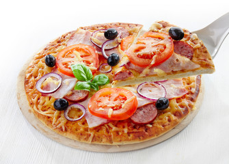 Sticker - Pizza with salami, bacon, tomato and black olives