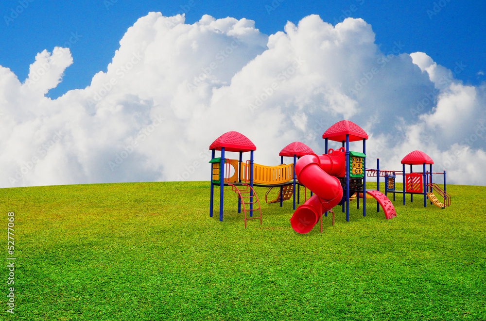 Children s playground in garden with nice sky Wall | WallsHeaven | pixbox77