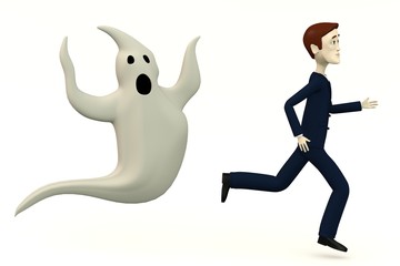 Sticker - 3d render of cartoon character with ghost